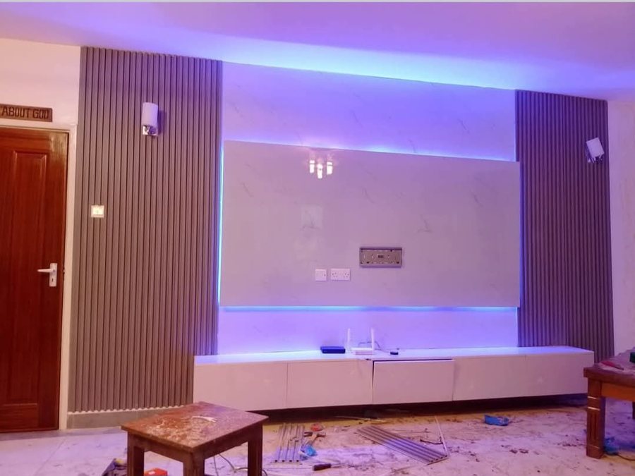 TV Wall and Lighting Design interior design project showing Media Wall Finish
